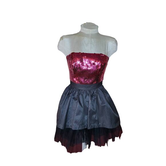 Betsey Johnson Mini Floral sequin pink and black dress size 2 - Picture 1 of 5